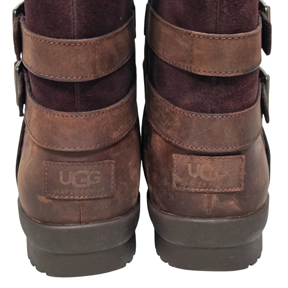 NEW UGG Simmens Boots Women 9 Brown Leather Suede Waterproof Buckle 1095155